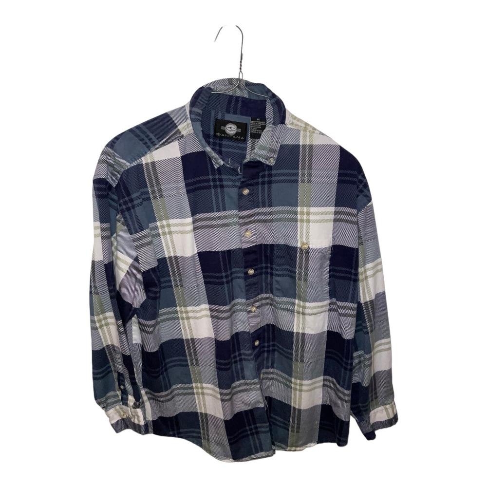 Santana Flannel Button Down Madras Plaid Long Sleeve Shirt‎ Sz XL VTG